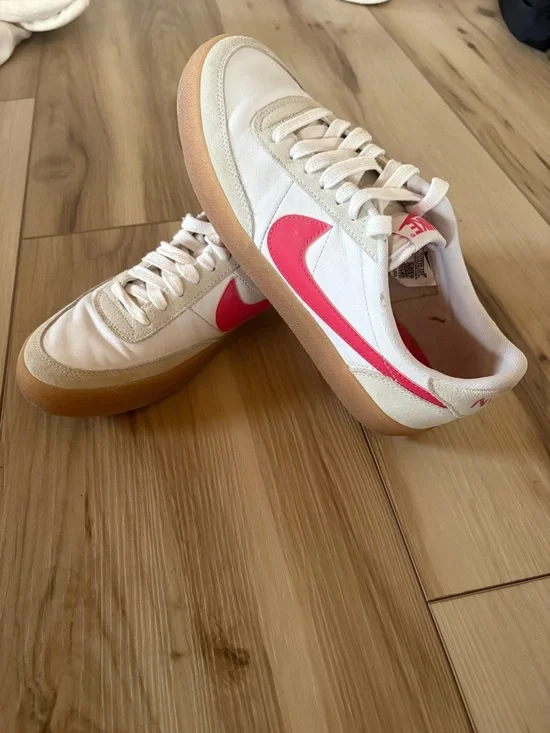 Nike White Sneakers with Pink Swoosh and Gum Sole - Picture 4 of 4